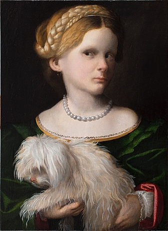 A Lady with a Dog ca 1525 by Gian Francesco Bembo 1480-1543   ***PORTRAIT AVAILABLE FOR PURCHASE*** ***CLICK TO CONTACT GALLERY***   GALERIE CANESSO  PARIS